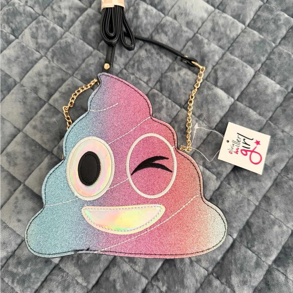 Olivia Miller Pink and Blue Poop Emoji Crossbody Bag